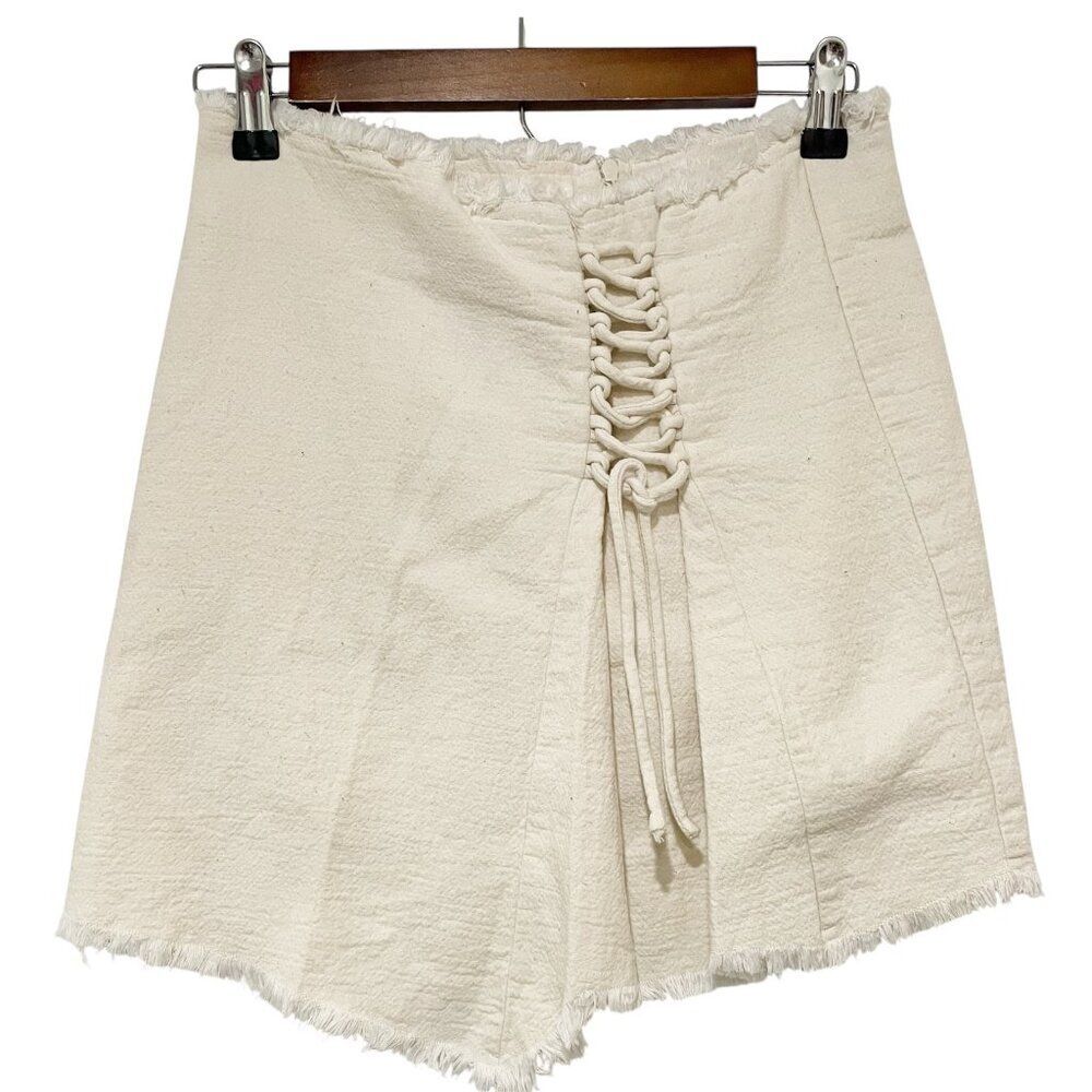 Mango Women's Ivory Cream Organic Cotton Asymmetric Lace up Skirt 4 Cowboy Coast